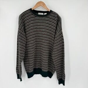 Claiborne 90s Jewel-Toned Knit MidWeight Geometric Pullover Wool Sweater Men's L